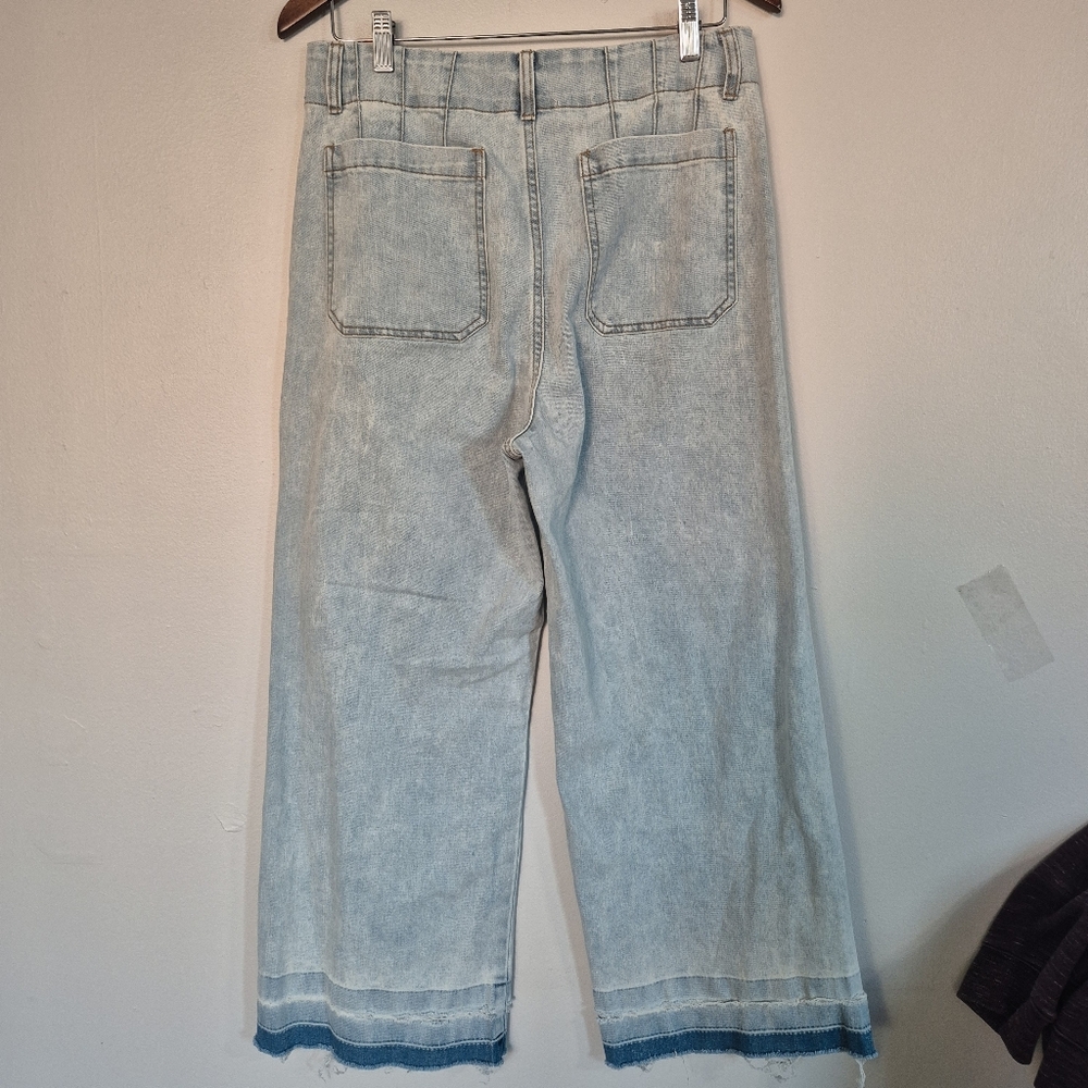 EESome Wide Leg Patch Pocket Frayed Hem Jeans Medium - Picture 8 of 10